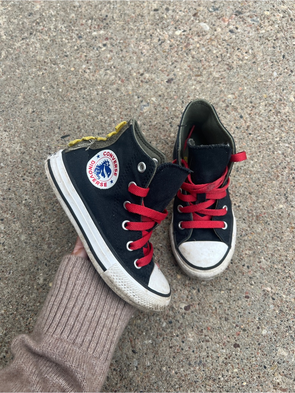 Converse Kids' Black Canvas High-Top Sneakers with Red Laces dinosaur size 10.5